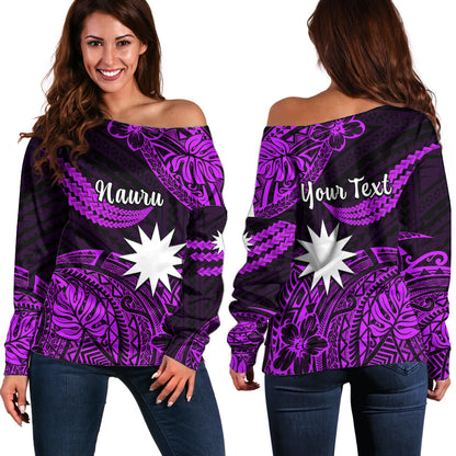 (Custom Personalised) Nauru Polynesian Hibiscus Naoero Purple Off Shoulder Sweater
