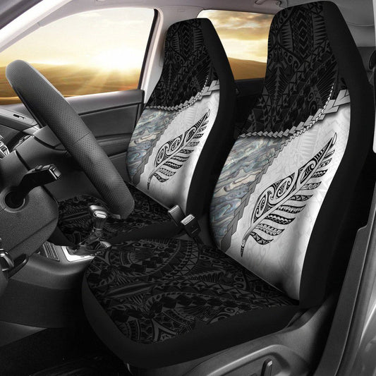 Paua Shell Maori Silver Fern Car Seat Covers White