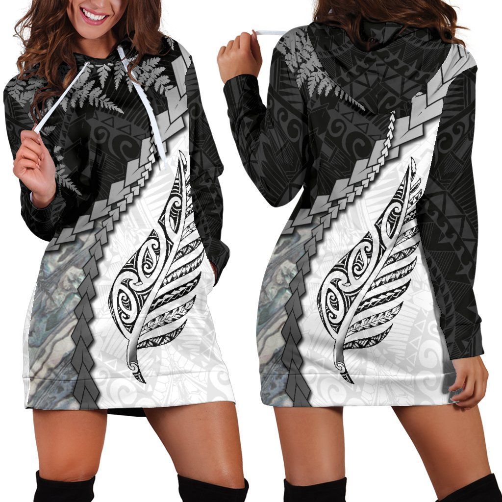 Paua Shell Maori Silver Fern Women's Hoodie Dress White