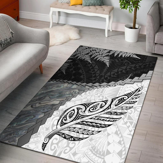 Paua Shell Maori Silver Fern New Zealand Area Rug White