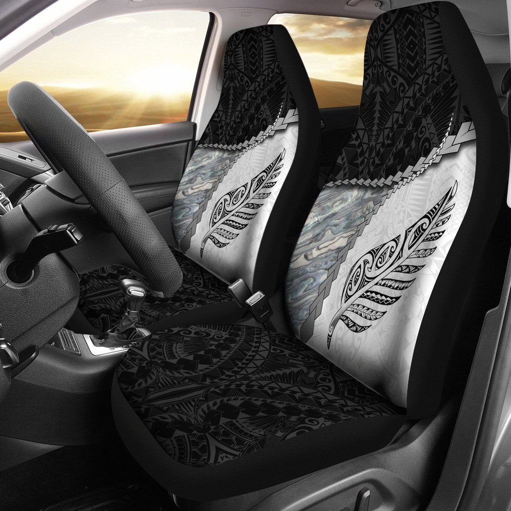 Paua Shell Maori Silver Fern Car Seat Covers White