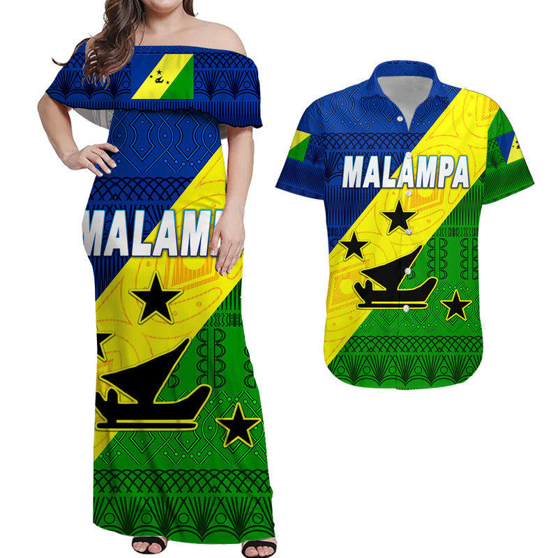 Malampa Province Combo Dress and Hawaiian Shirt Matching Couples Outfit Vanuatu Pattern Traditional Style