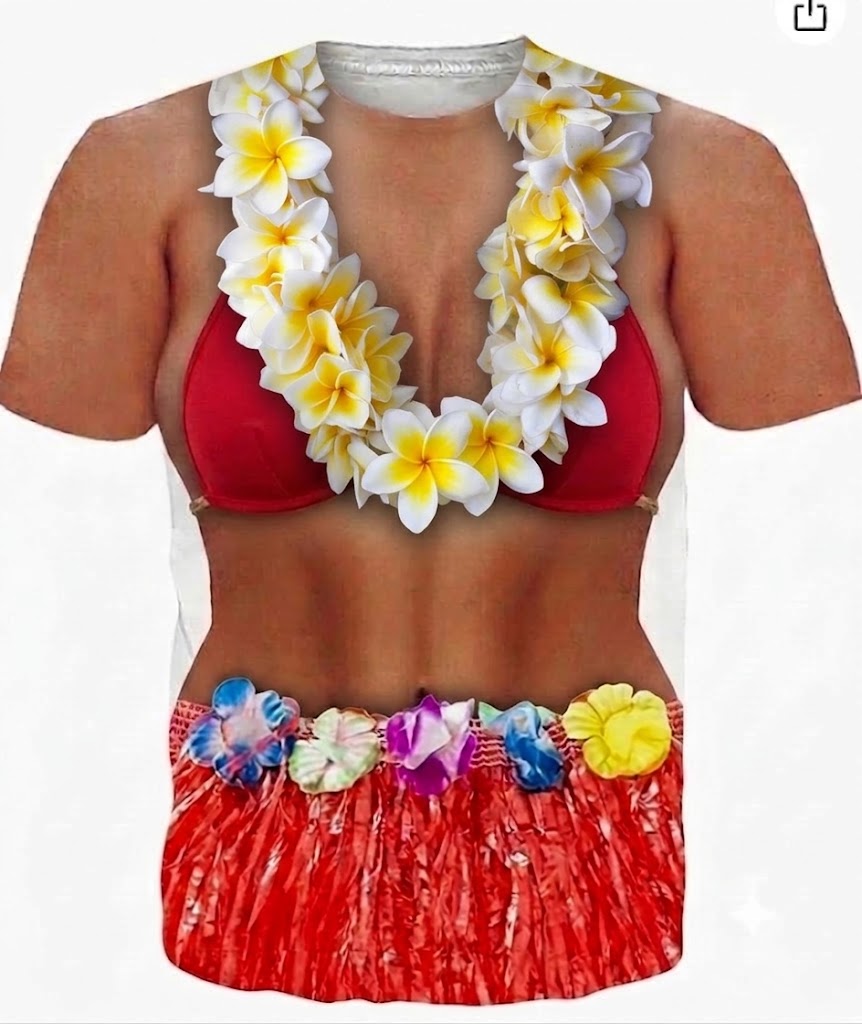 Polynesian Funny Women Shirt Flowers Necklace Red Grass Skirt Style Printed T Shirt For Her