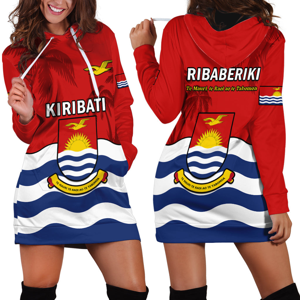 Ribaberiki Kiribati Coat Of Arms Mix Palm Trees Hoodie Dress