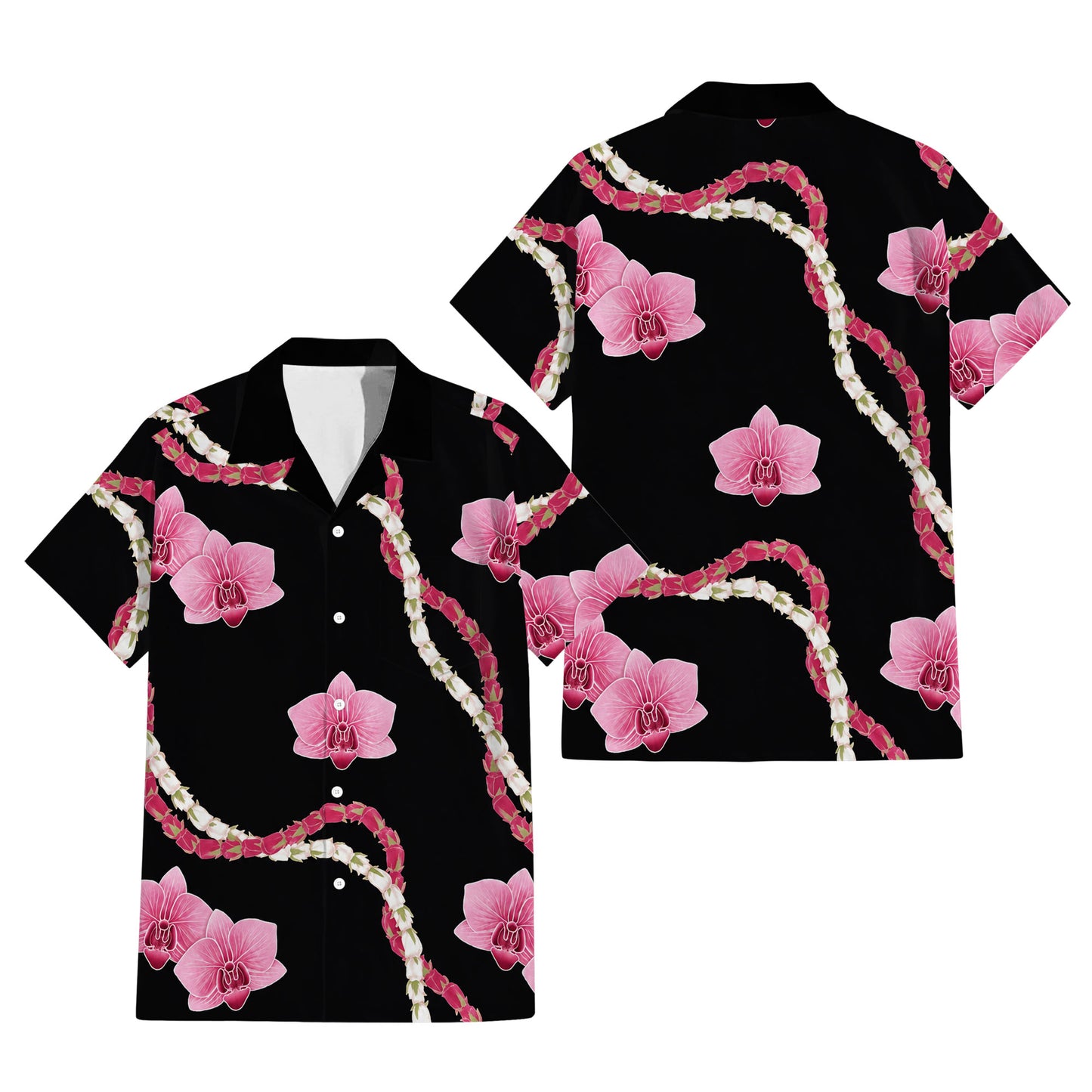 Puakenikeni Pikake Lei Curve Lei Flower Matching Outfit For Couple Polynesian Black Puletasi Dress And Shirt
