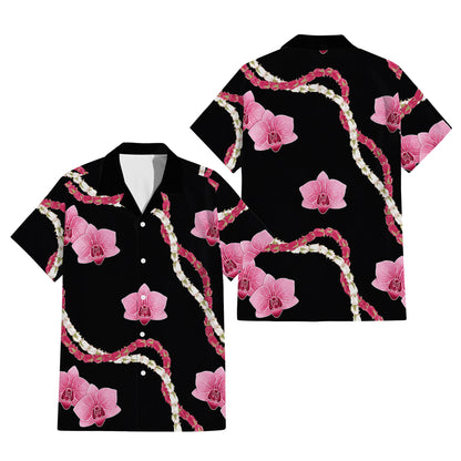Puakenikeni Pikake Lei Curve Lei Flower Matching Outfit For Couple Polynesian Black Puletasi Dress And Shirt