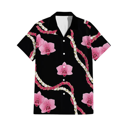 Puakenikeni Pikake Lei Curve Lei Flower Matching Outfit For Couple Polynesian Black Puletasi Dress And Shirt