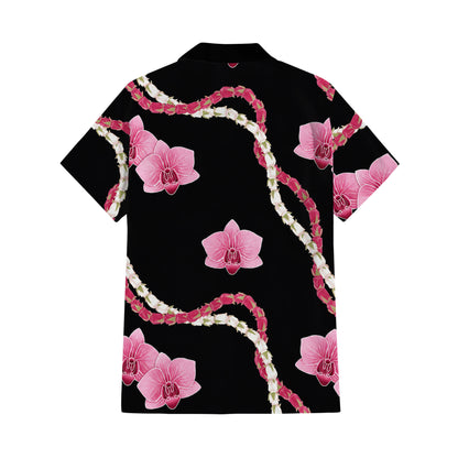 Puakenikeni Pikake Lei Curve Lei Flower Matching Outfit For Couple Polynesian Black Puletasi Dress And Shirt