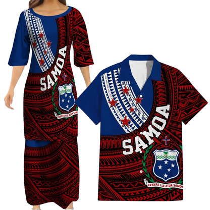 Samoa Coat Of Arms Outfit Matching Polynesian Tribal Pattern Dress And Hawaiian Shirt For Him Her
