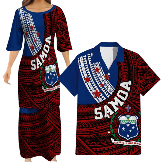 Samoa Coat Of Arms Outfit Matching Polynesian Tribal Pattern Dress And Hawaiian Shirt For Him Her