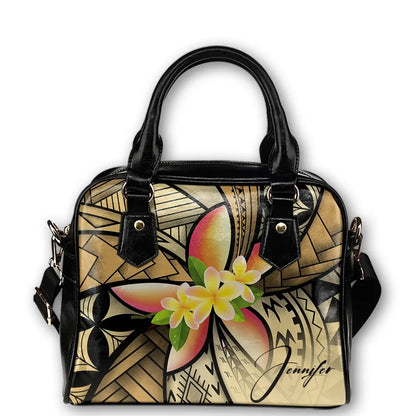 Custom Shoulder Handbag Polynesian Plumeria Personal Signature Gold
