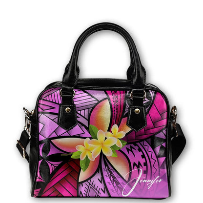 Custom Shoulder Handbag Polynesian Plumeria Personal Signature Pink