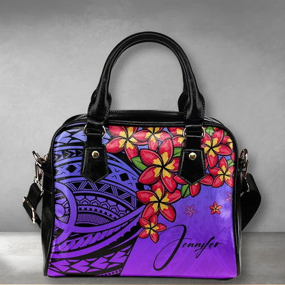 Custom Polynesian Plumeria Purple Shoulder Handbag Personal Signature
