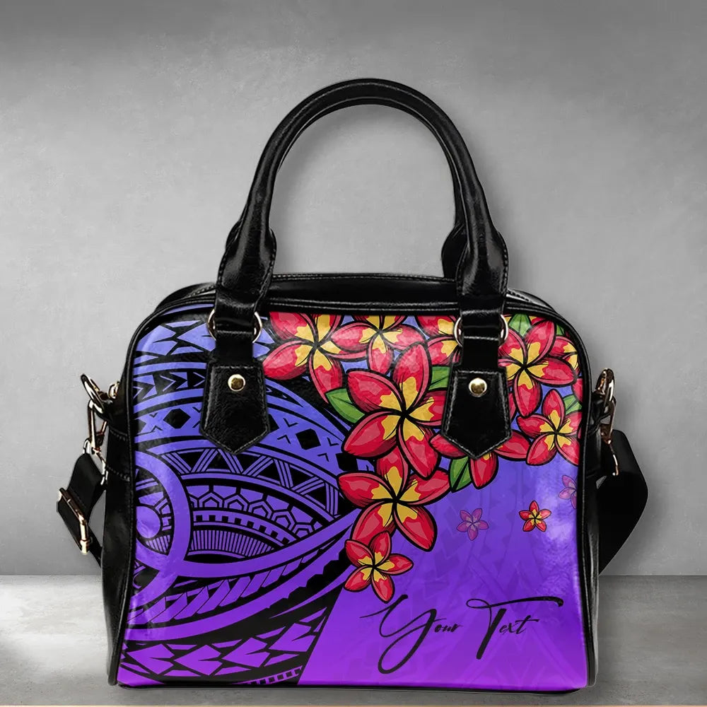 Custom Polynesian Plumeria Purple Shoulder Handbag Personal Signature