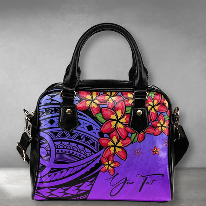 Custom Polynesian Plumeria Purple Shoulder Handbag Personal Signature