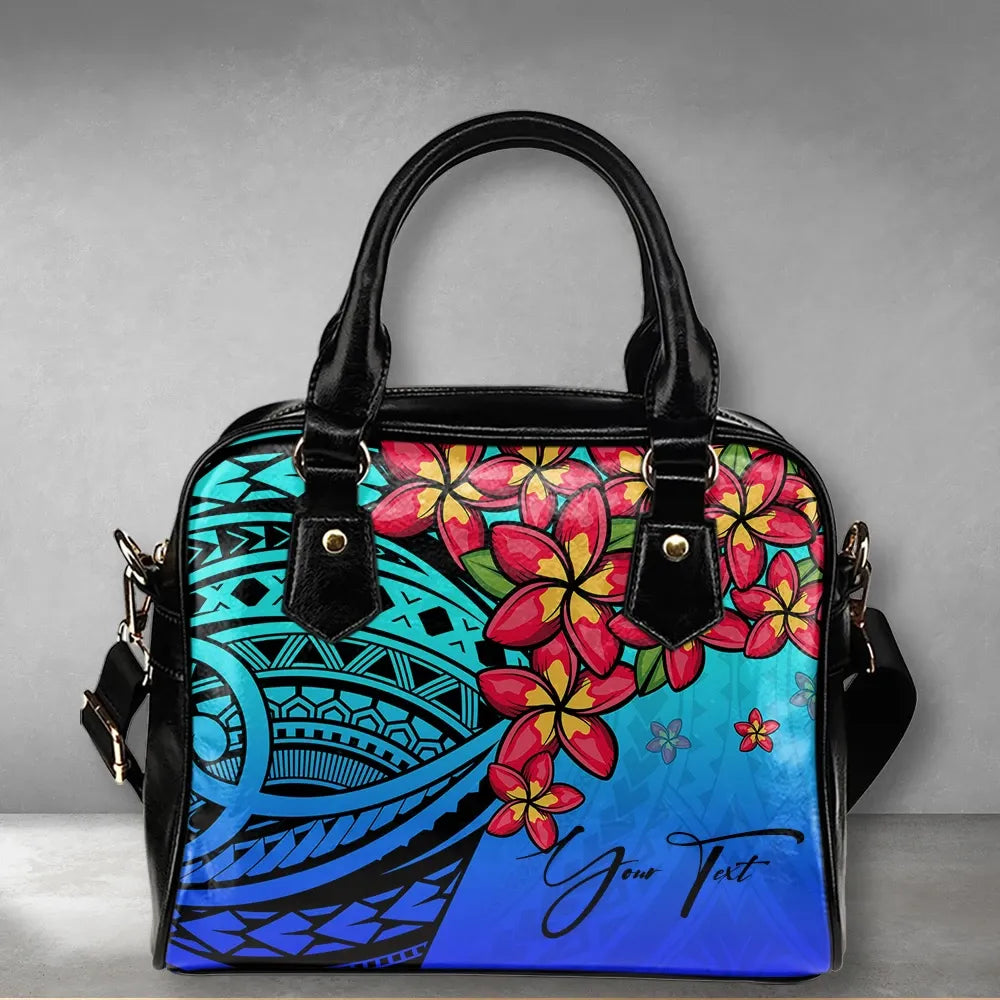 Custom Polynesian Plumeria Blue Shoulder Handbag Personal Signature