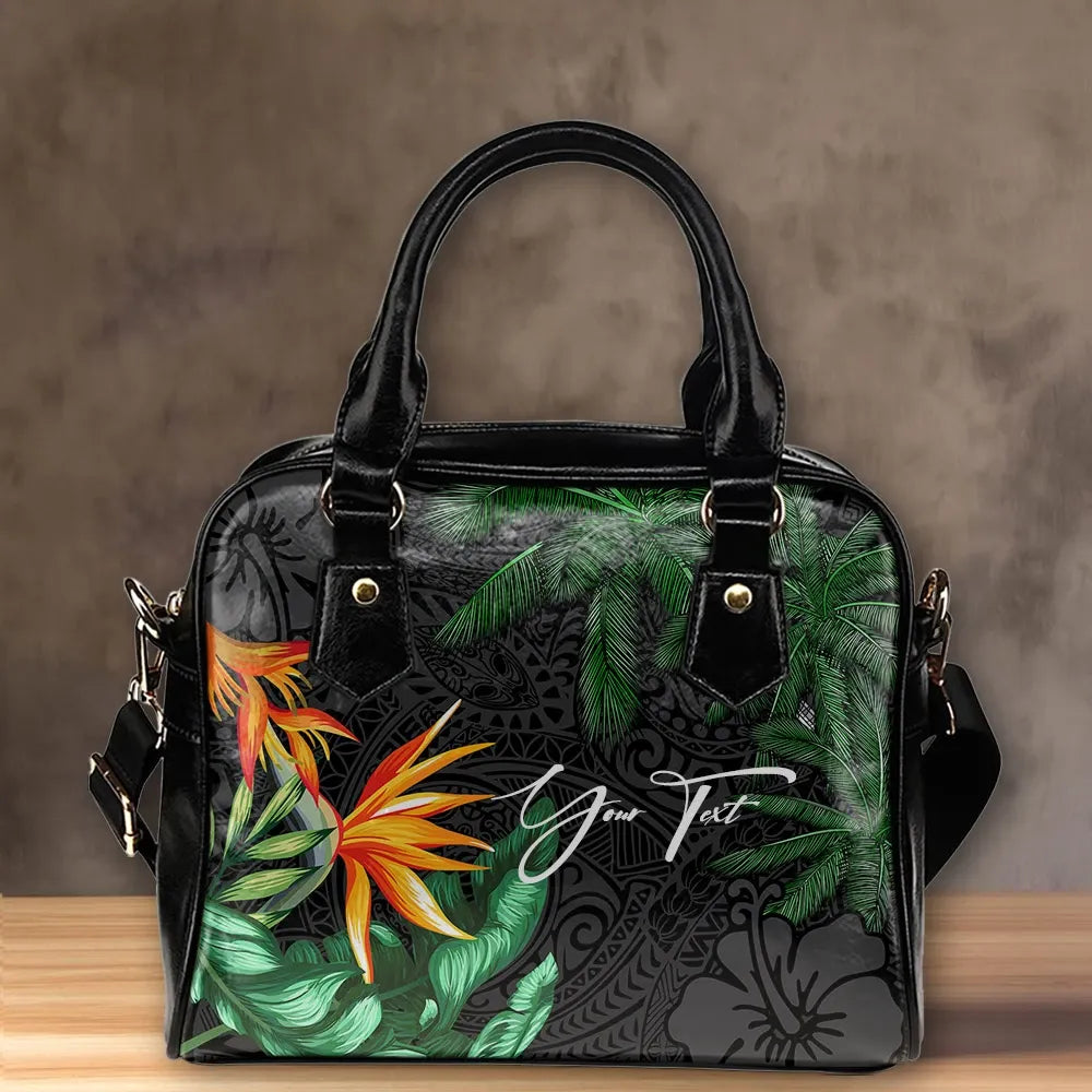 Custom Polynesian Shoulder Handbag Banana Palm Leaves And Coconut Tree Personal Signature