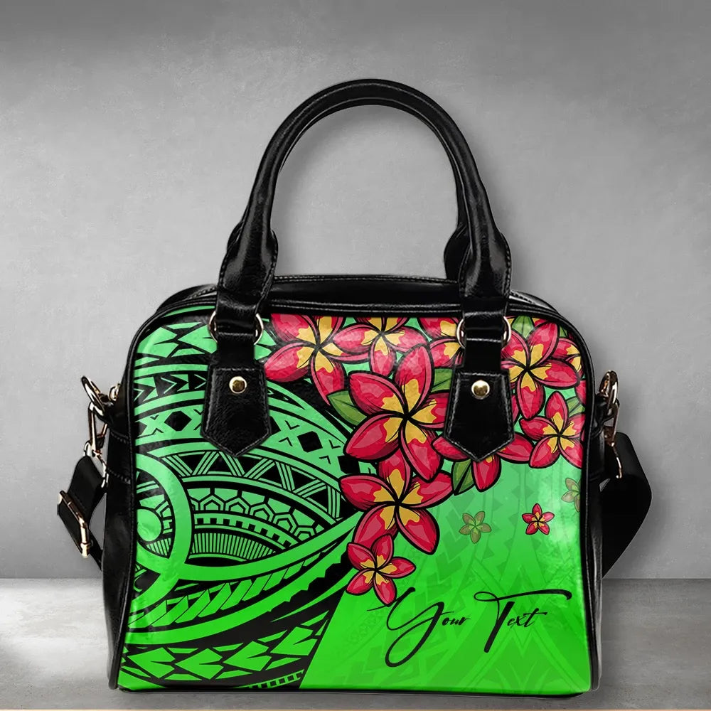 Custom Polynesian Plumeria Green Shoulder Handbag Personal Signature