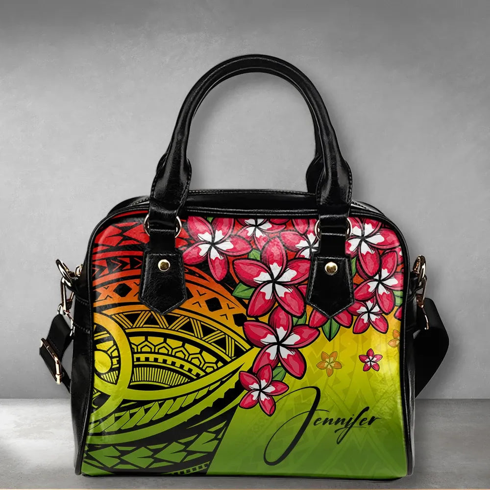 Custom Polynesian Plumeria Reggae Shoulder Handbag Personal Signature