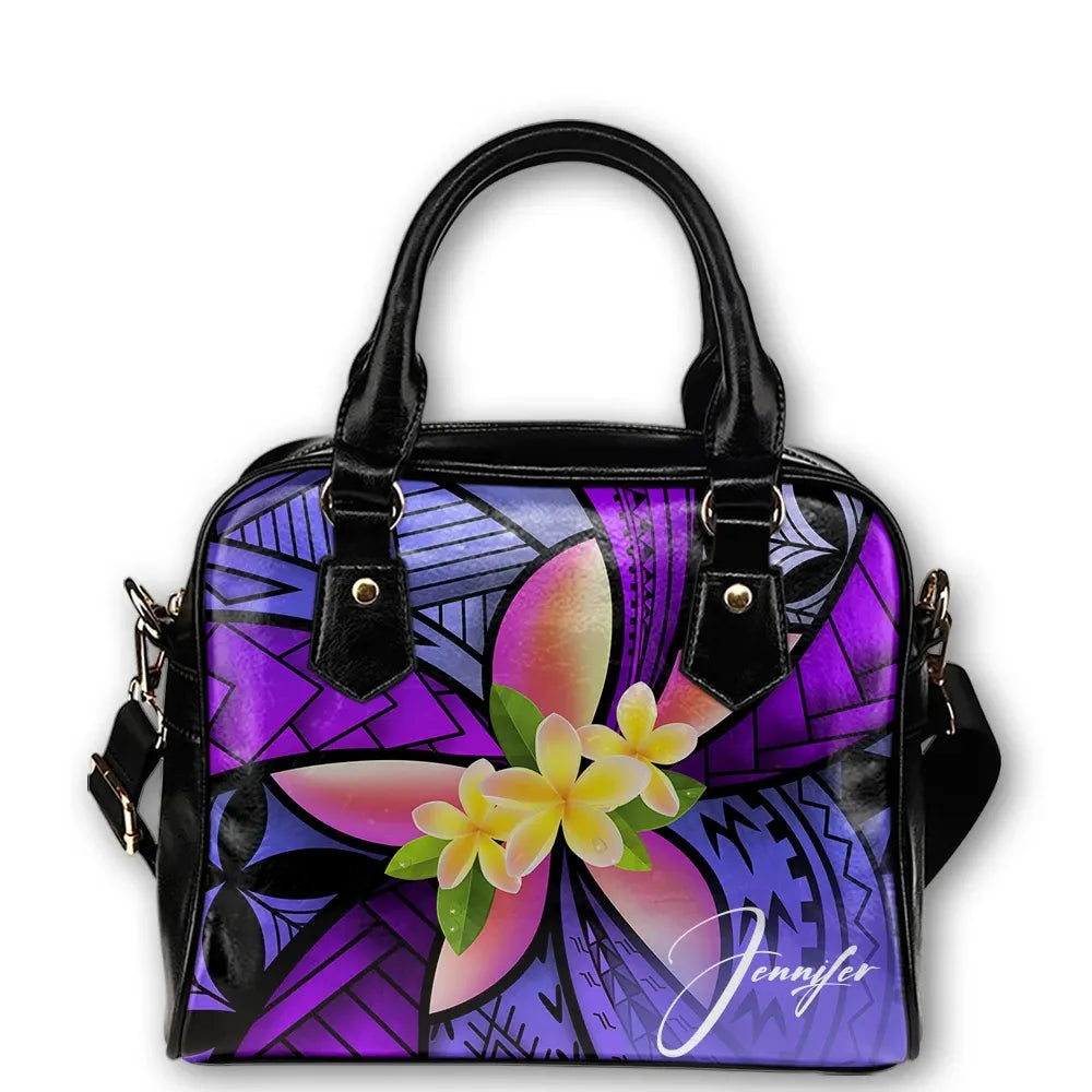 Custom Shoulder Handbag Polynesian Plumeria Personal Signature Purple