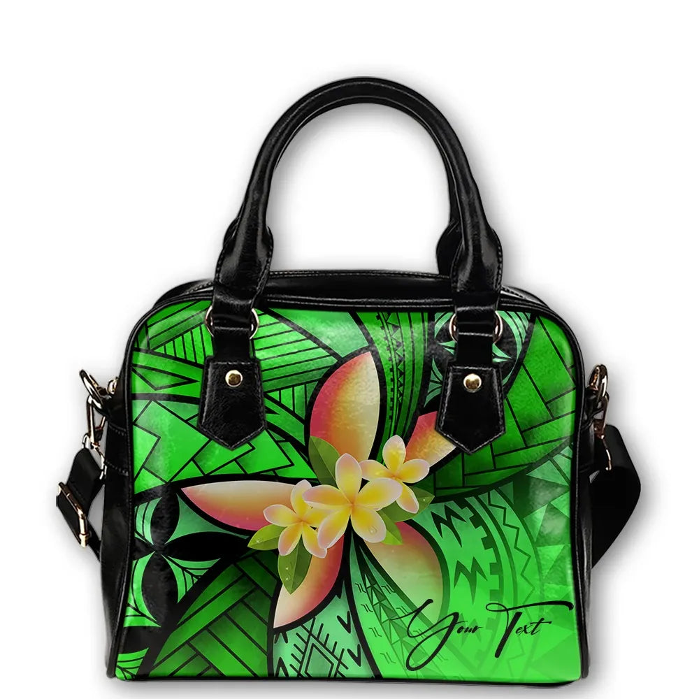 Custom Shoulder Handbag Polynesian Plumeria Personal Signature Green