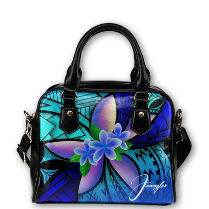 Custom Shoulder Handbag Polynesian Plumeria Personal Signature Blue