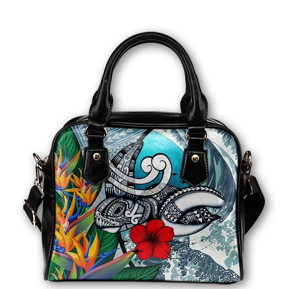 Kanaka Maoli Hawaiian Shoulder Handbag Sea Turtle Wave Hibiscus Bird Of Paradise