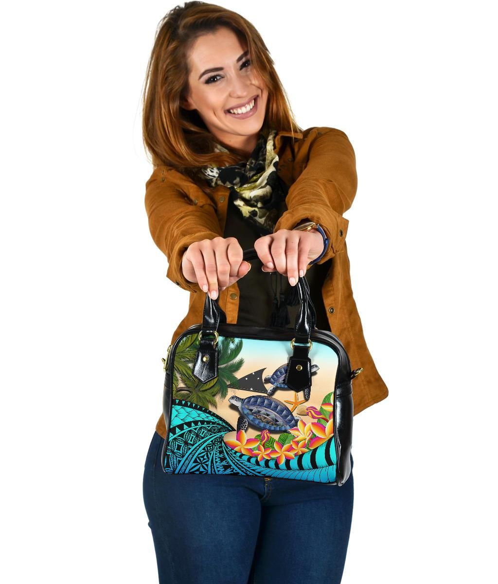 Tokelau Shoulder Handbag Polynesian Turtle Coconut Tree And Plumeria