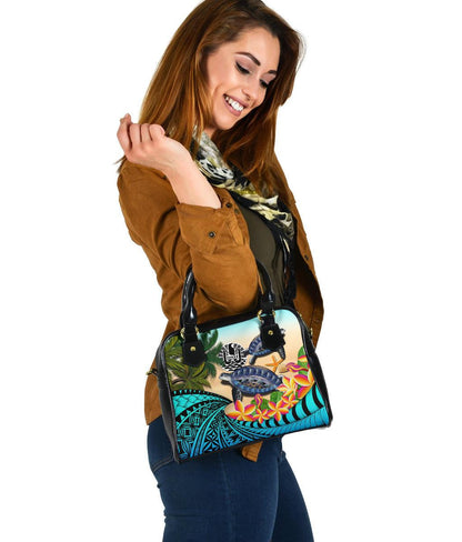 Tahiti Shoulder Handbag Polynesian Turtle Coconut Tree And Plumeria
