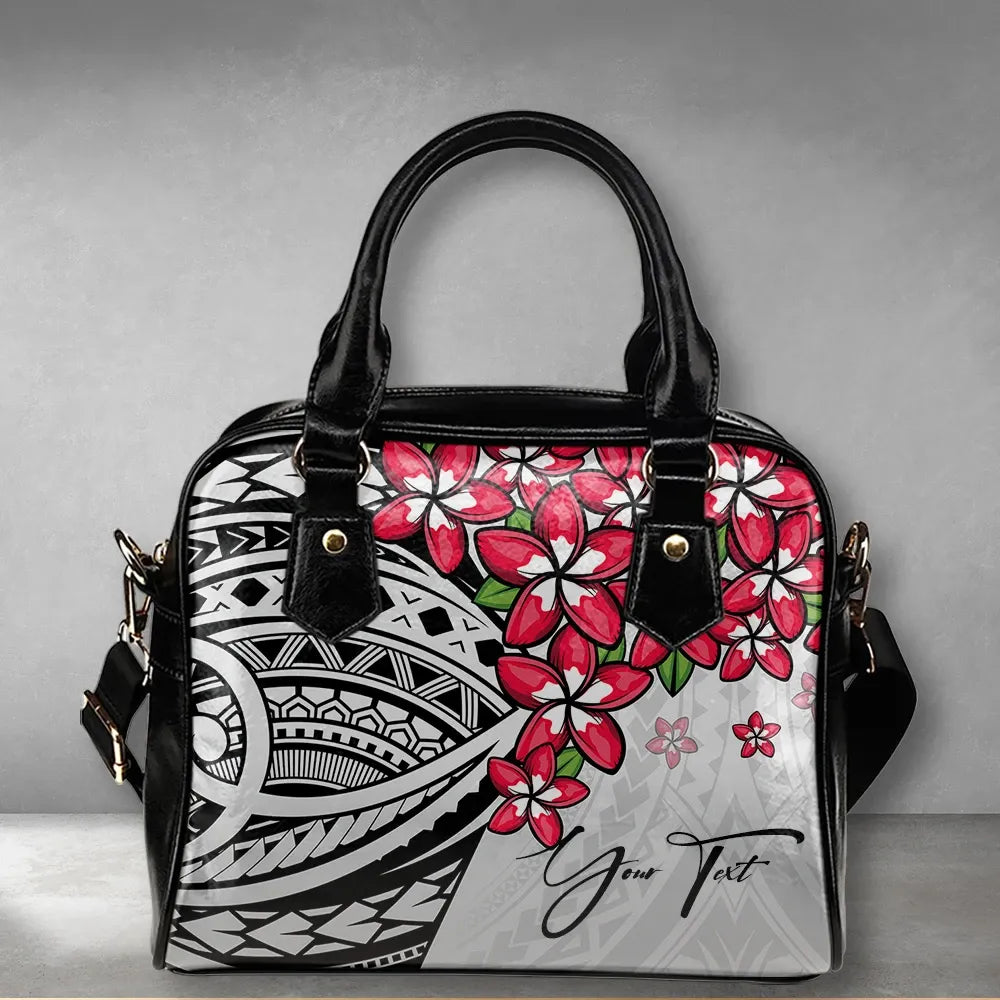 Custom Polynesian Plumeria Gray Shoulder Handbag Personal Signature