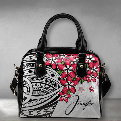 Custom Polynesian Plumeria Gray Shoulder Handbag Personal Signature