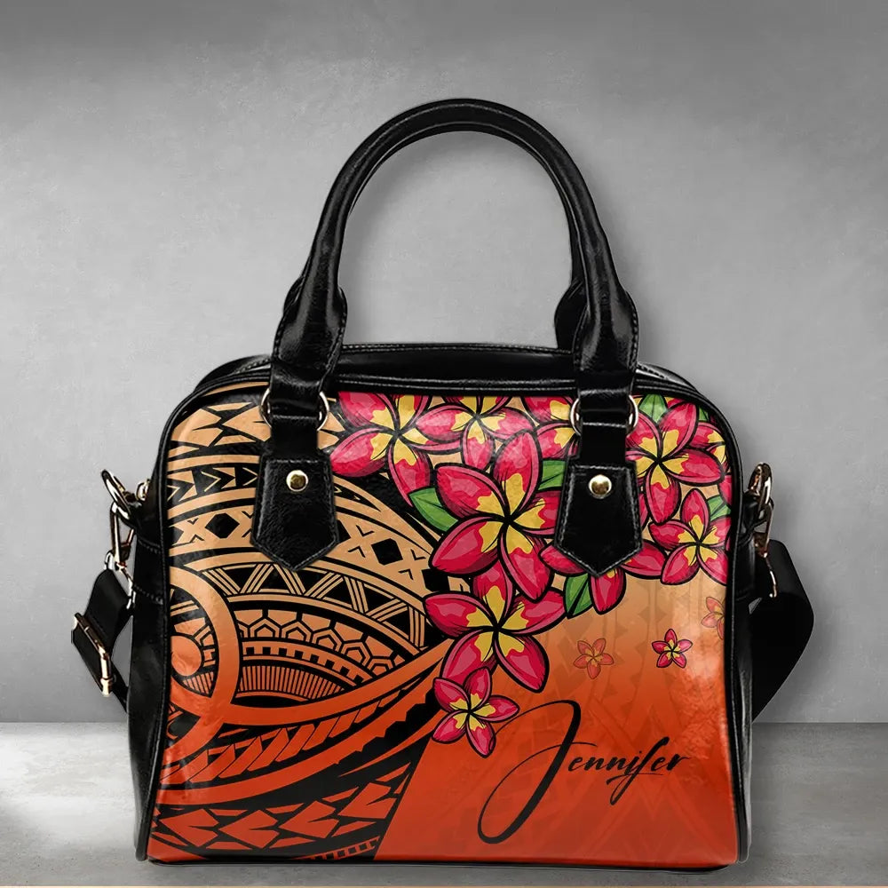 Custom Polynesian Plumeria Red Shoulder Handbag Personal Signature