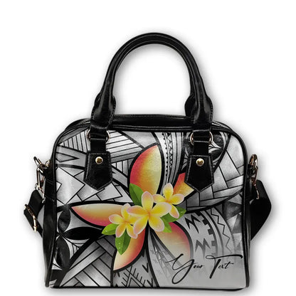 Custom Shoulder Handbag Polynesian Plumeria Personal Signature Gray