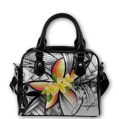 Custom Shoulder Handbag Polynesian Plumeria Personal Signature Gray