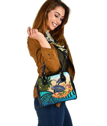 Cook Islands Shoulder Handbag Polynesian Turtle Coconut Tree And Plumeria