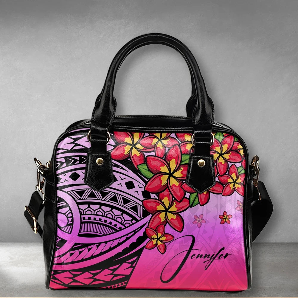 Custom Polynesian Plumeria Pink Shoulder Handbag Personal Signature