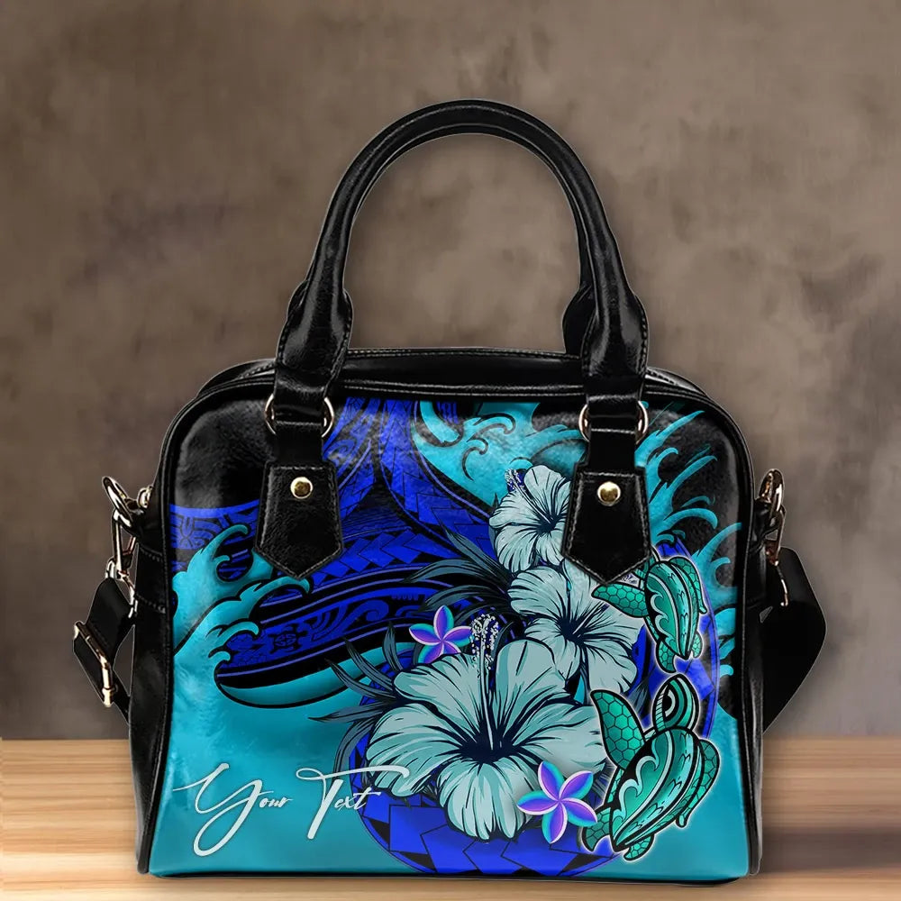 Custom Shoulder Handbag Wave Polynesian Turtle Hibiscus