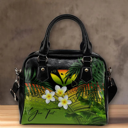 Custom Kanaka Maoli Hawaiian Shoulder Handbag, Polynesian Plumeria Banana Leaves Reggae Personal Signature