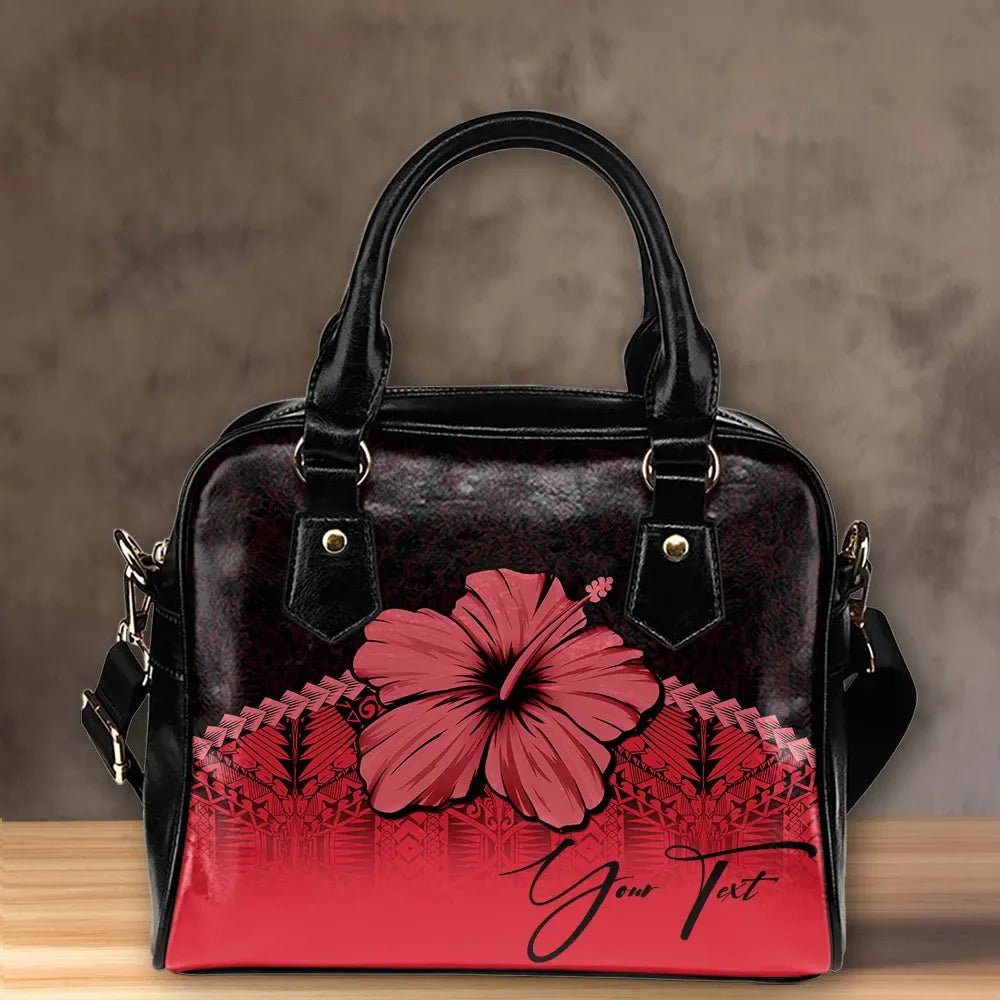 Custom Polynesian Shoulder Handbag Red Hibiscus Personal Signature