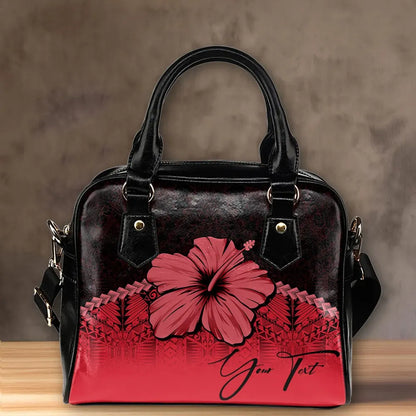 Custom Polynesian Shoulder Handbag Red Hibiscus Personal Signature