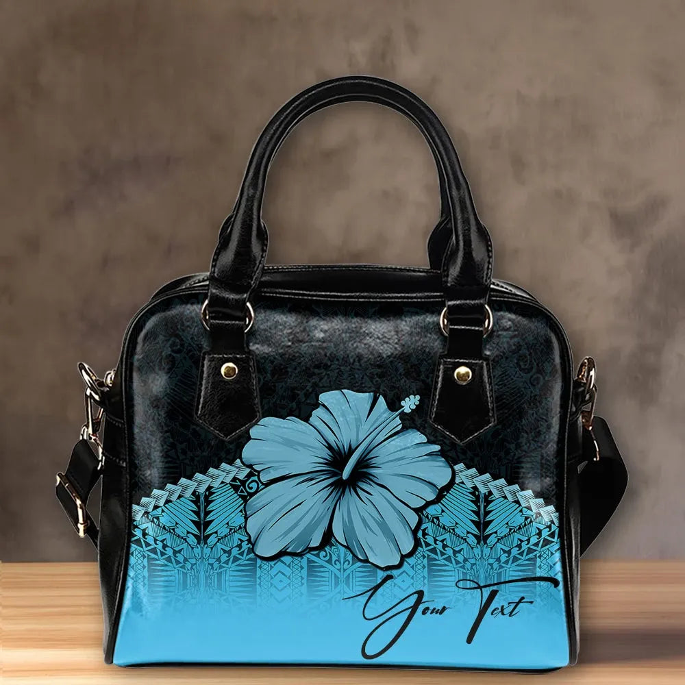 Custom Polynesian Shoulder Handbag Turquoise Hibiscus Personal Signature