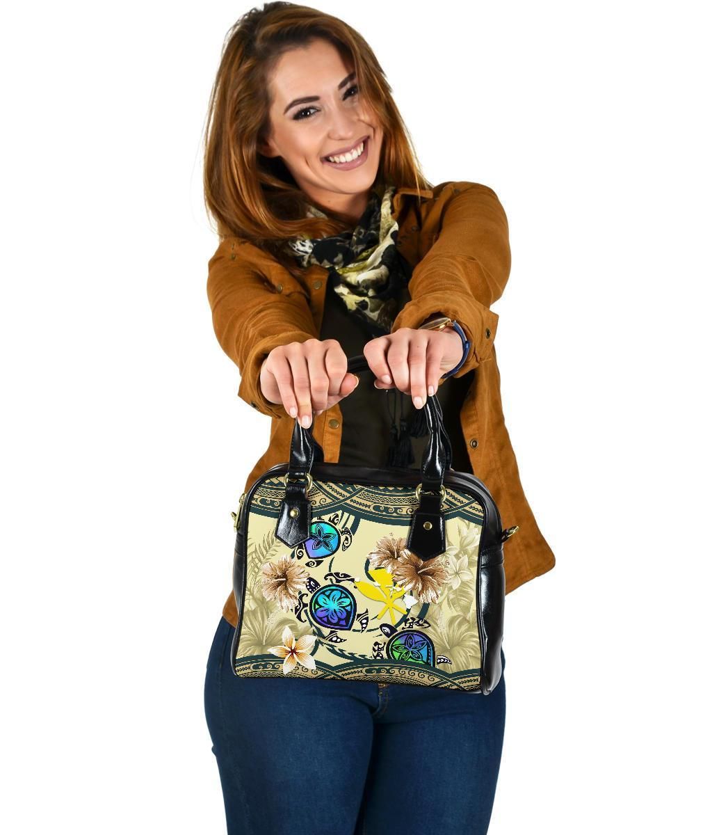 Kanaka Maoli Hawaiian Shoulder Handbag Polynesian Turtle Plumeria Blue