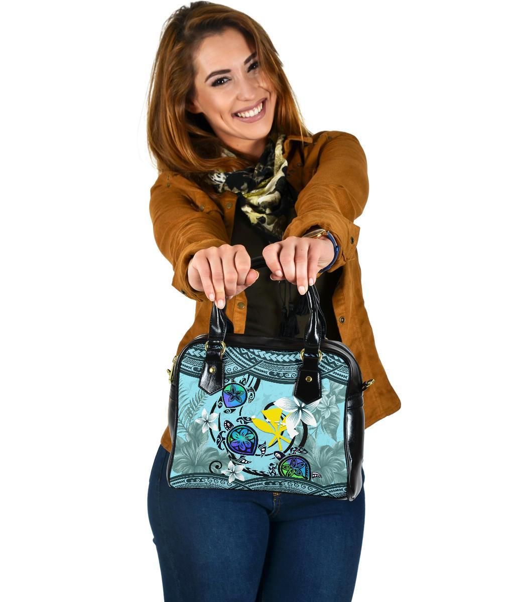 Kanaka Maoli Hawaiian Shoulder Handbag Polynesian Turtle Plumeria Blue