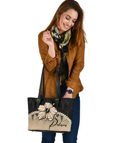 Custom Poliana Polynesian Small Leather Tote Bag Hibiscus Personal Signature
