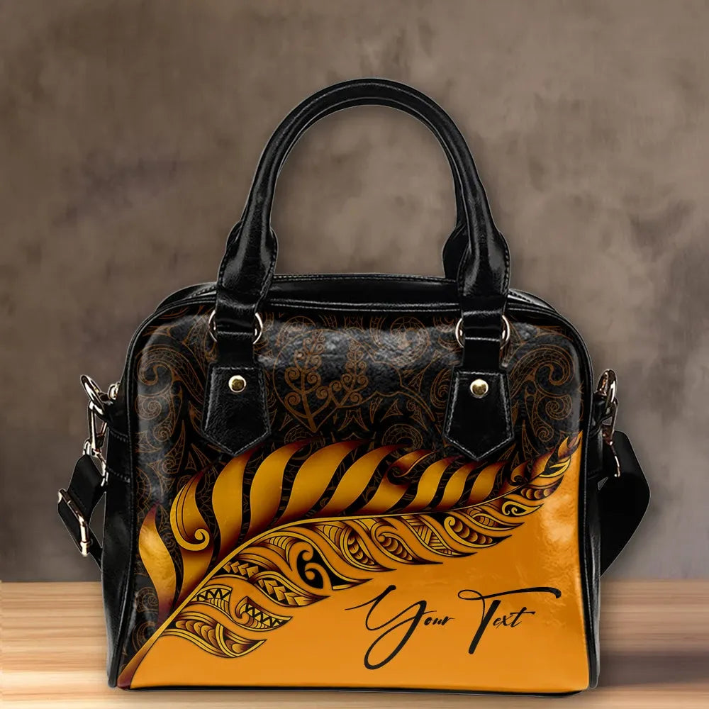 Custom New Zealand Shoulder Handbag Silver Fern Kiwi Personal Signature Orange