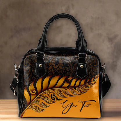 Custom New Zealand Shoulder Handbag Silver Fern Kiwi Personal Signature Orange