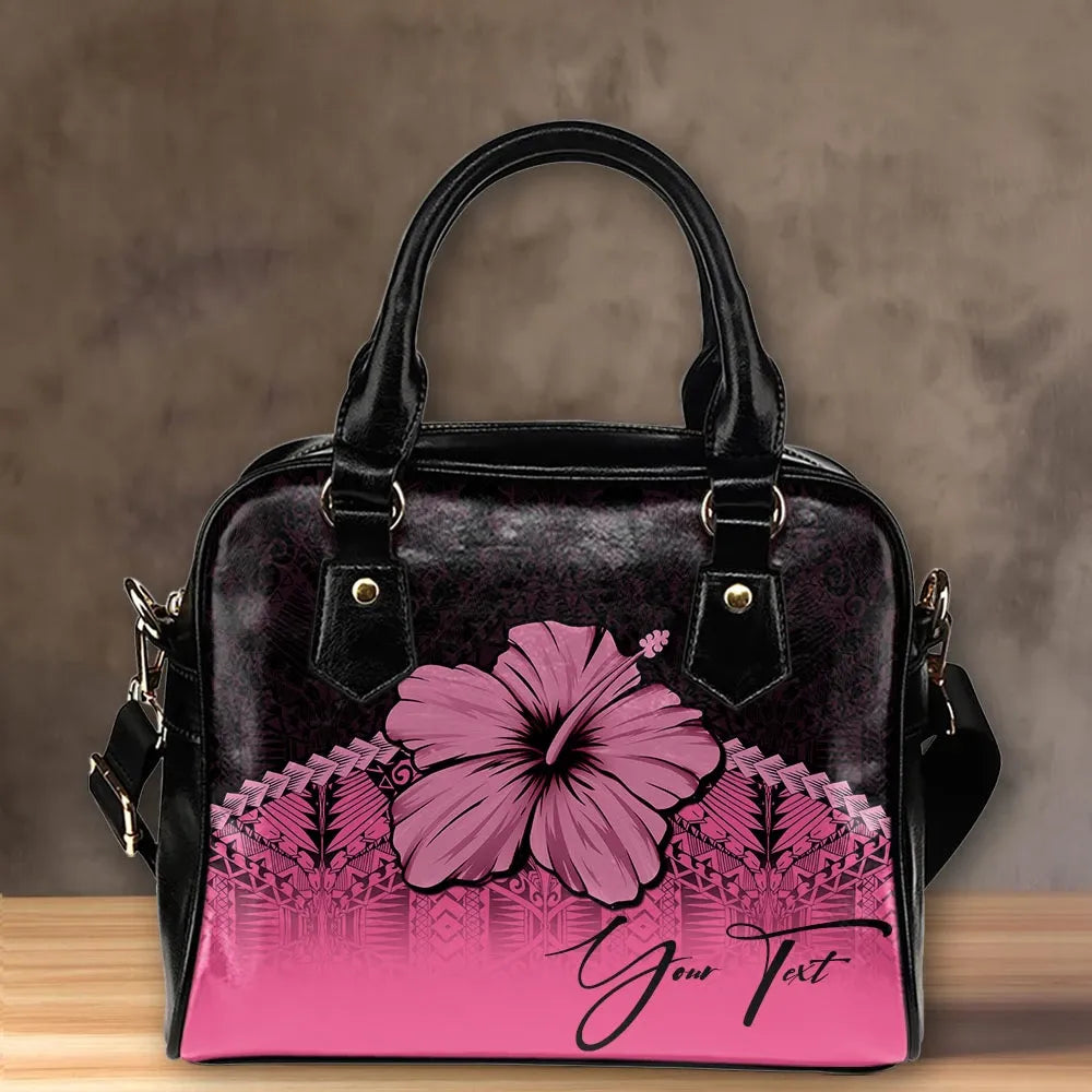 Custom Polynesian Shoulder Handbag Pink Hibiscus Personal Signature