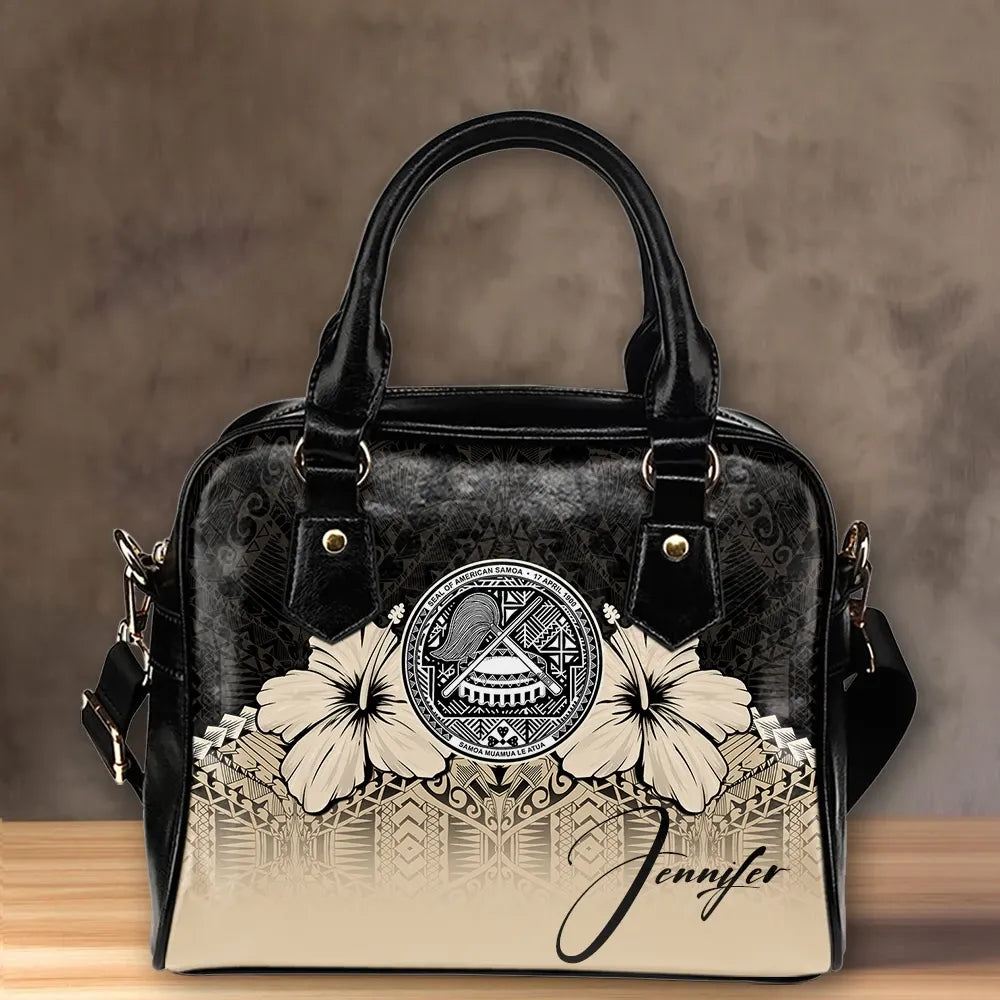 Custom American Samoa Shoulder Handbag Hibiscus Personal Signature