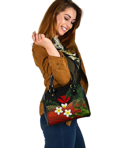 Kanaka Maoli Hawaiian Shoulder Handbag, Polynesian Plumeria Banana Leaves Red
