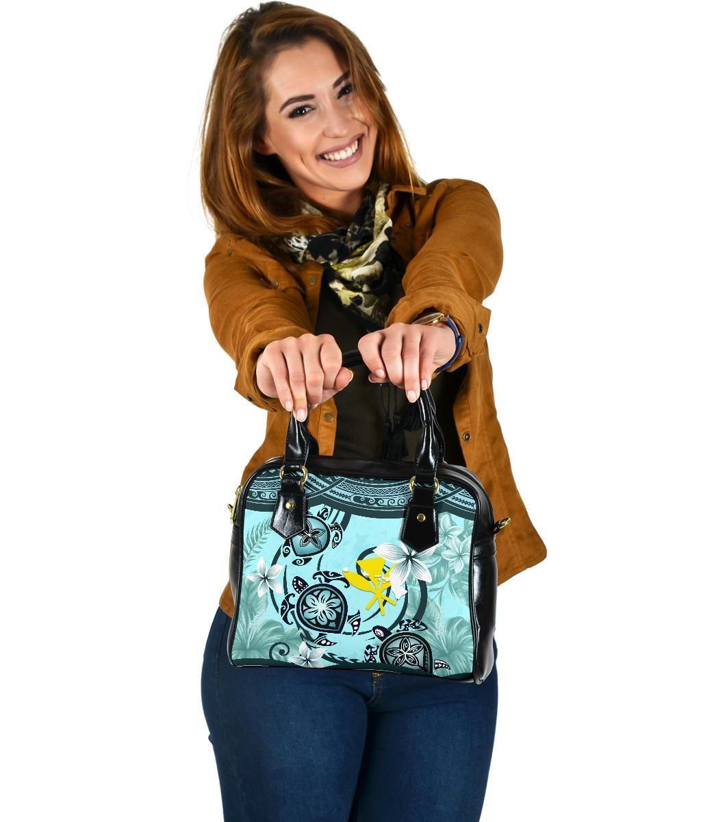Kanaka Maoli Hawaiian Shoulder Handbag Polynesian Turtle Plumeria Blue